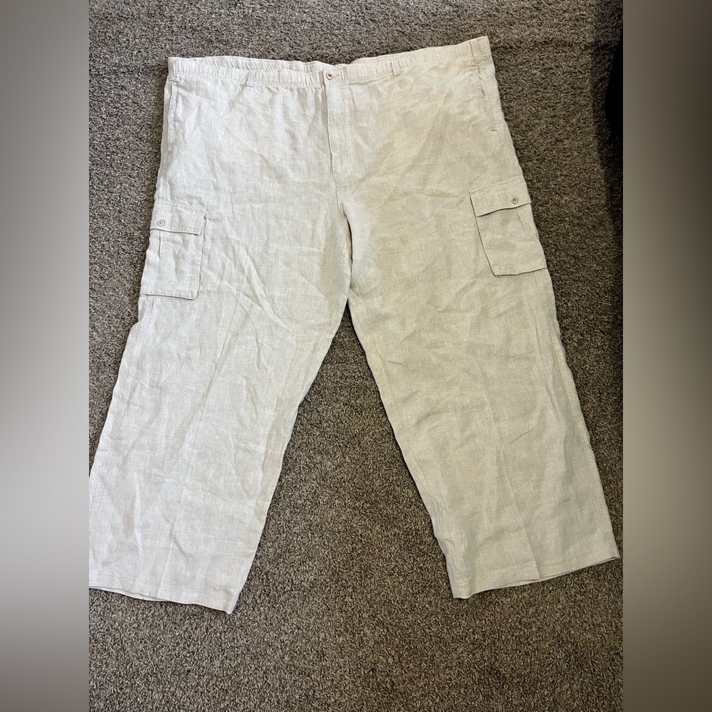 Tommy Bahama Relax 100% Linen Pants Black Drawstring Button Waist Men's 4XL